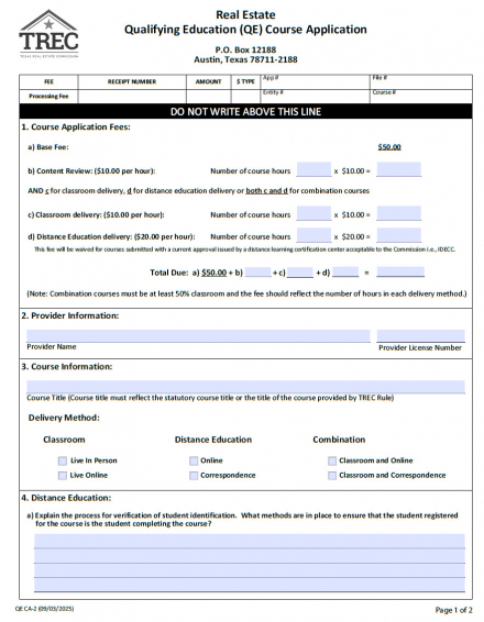 Real Estate QE Course Application